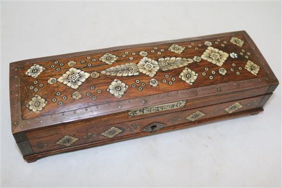 An Indian Box and a Persian brass scribes case, 19th century, 27cm and 20cm